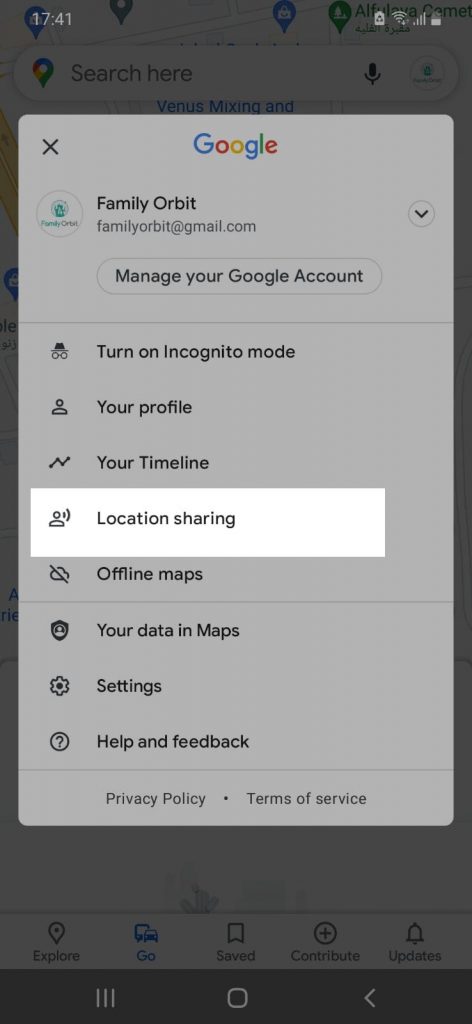 Enable Location Sharing in Google Maps Android app