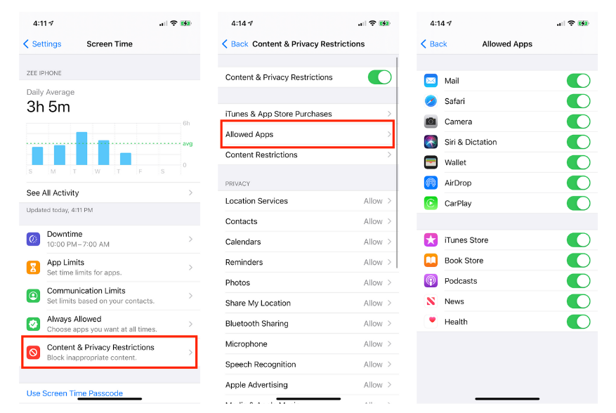 Allowed Apps in Screen Time iOS