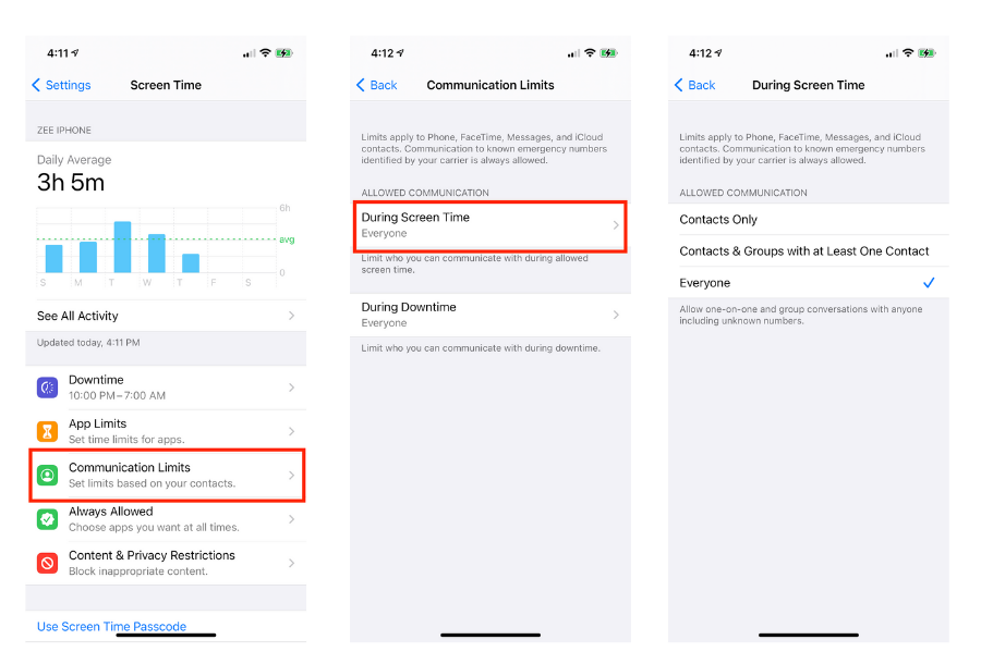 Set Communication Limits in Screen Time iPhone