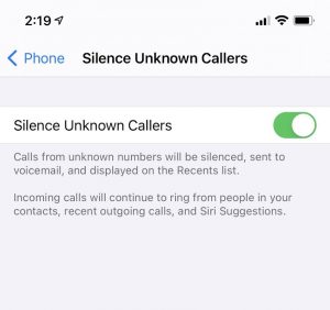 Silence Unknown Callers option in the iPhone