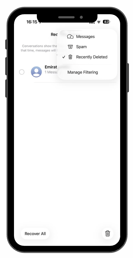 Recovering recently deleted text messages on iPhone